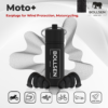 BOLLSEN Moto+ reusable motorcycle earplugs with black aluminum carry case and aerodynamic filter design for wind and engine noise protection.