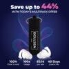 Black container with "BOLL SEN" label and white earplugs on a blue background.