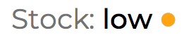 Text displays "Stock: low" with a small orange dot.