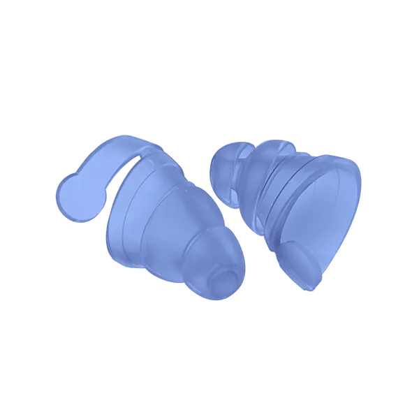 Two blue BOLLSEN Earplugs Hearing Protection with a curved design, resting on a white background.