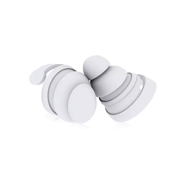 White BOLLSEN Earplugs Hearing Protection with various shapes and sizes, resting together.