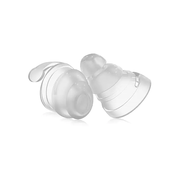 Two pairs of transparent BOLLSEN Earplugs Hearing Protection on a white background.