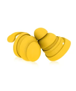 Yellow BOLLSEN Earplugs Hearing Protection with a spiral design, resting on a white background.