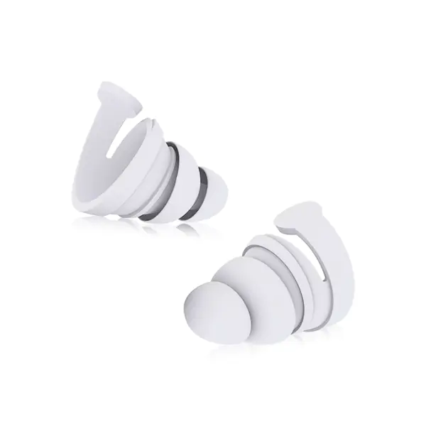 Two pairs of white BOLLSEN Earplugs Hearing Protection with a sleek design and soft texture.