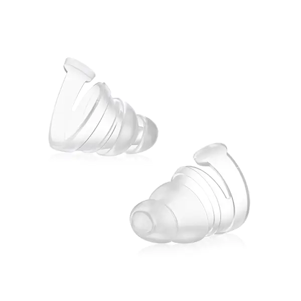 Transparent BOLLSEN Earplugs Hearing Protection with a spiral design, resting on a white background.