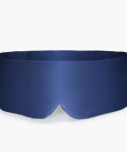 Navy blue sleep mask with a smooth texture, designed for comfort and light blocking.