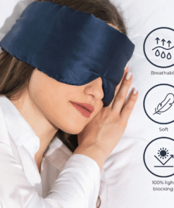 Woman with deep sleep mask and benefit symbols