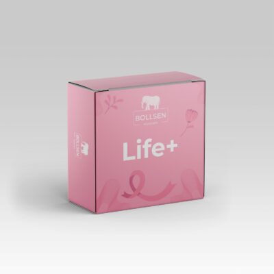 Pink box with floral designs, labelled "BOLLSEN Earplugs Hearing Protection Life+".