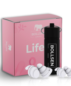 BOLLSEN Life plus Pink Edition earplugs with pink retail box and black aluminium case
