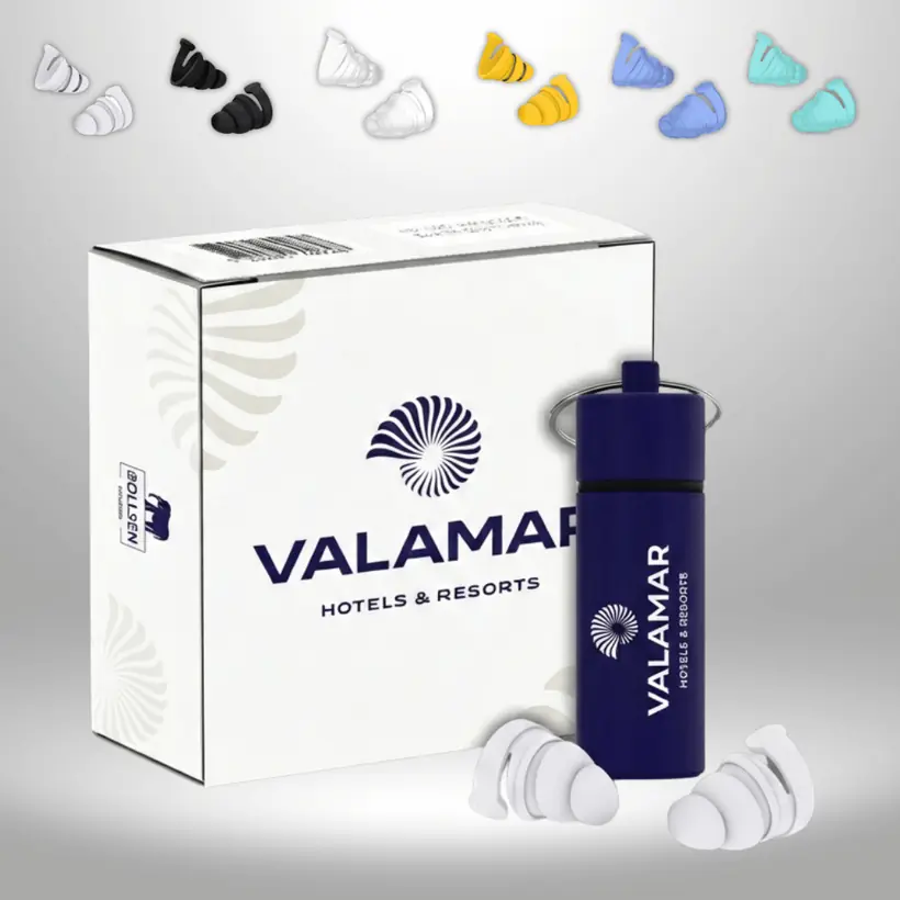 Valamar Hotels & Resorts branded earplug box and navy case